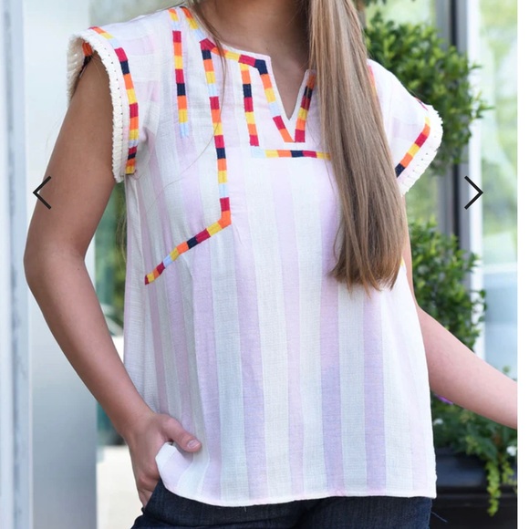 THML Tops - THML Anthropologie Have A Party Top in Pink/White Size XS